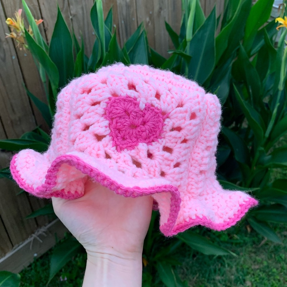 Bubblegum pink heart crochet hat